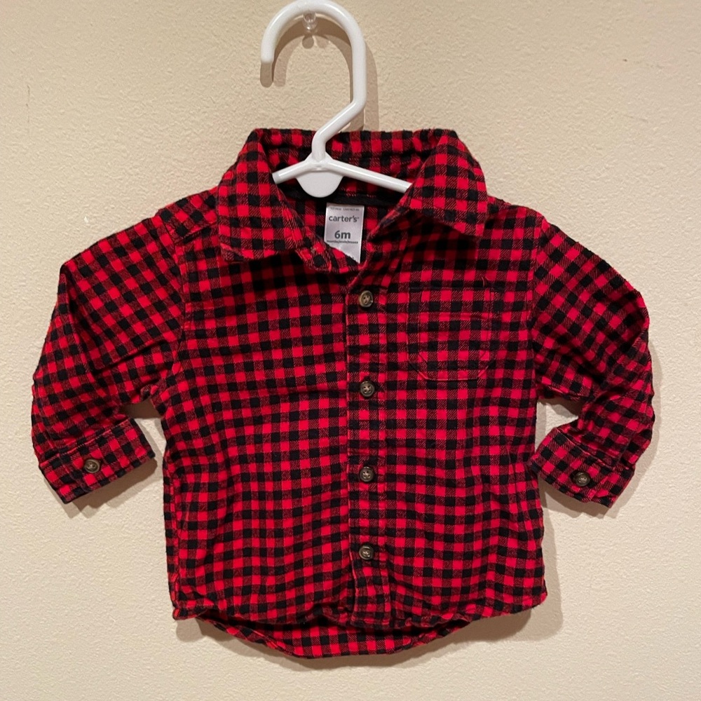 **2 for $20** Carters long sleeve plaid button down, size 6 month